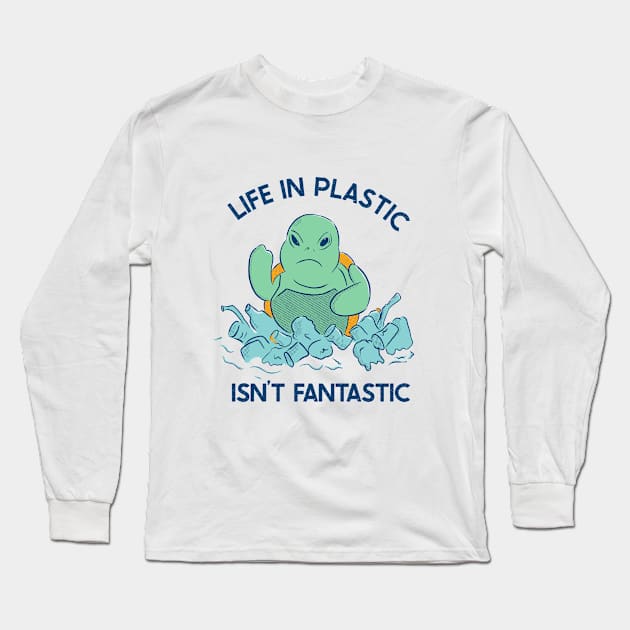 Life in plastic - Angry turtle - plastic ocean Long Sleeve T-Shirt by MisterThi